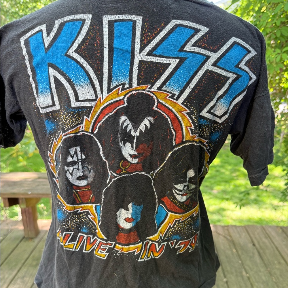 Kiss Black Vintage Single Stitch Short Sleeve Tee with Multicolor Logo